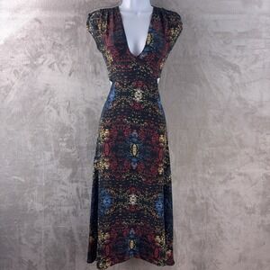 Carolina K Midi Dress Womens Size XS Multicolor Silk Crepe Abstract Ikat Floral